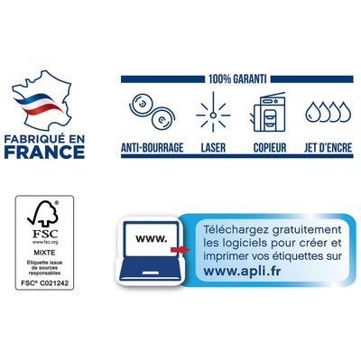 Apli Agipa - 1400 Étiquettes adhésives blanches multi-usages - 105 x 42 mm - coins droits - réf 119008