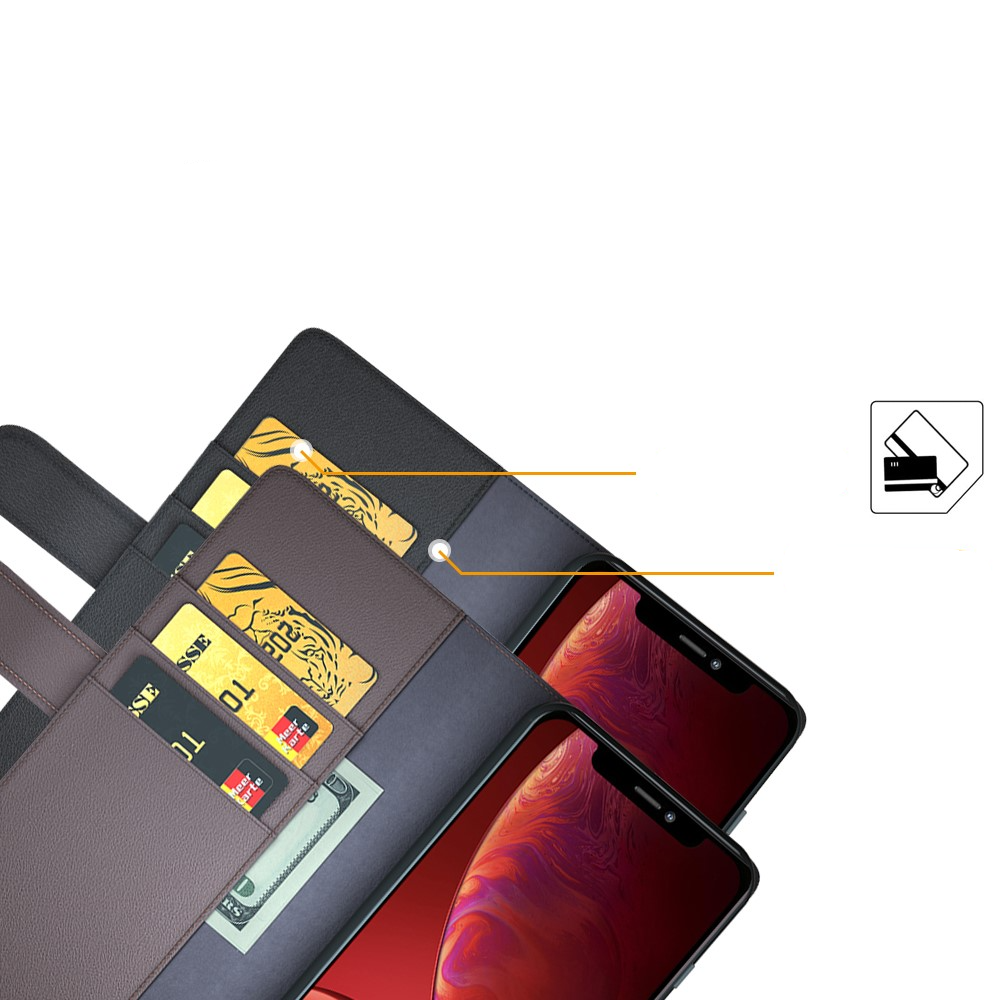 iPhone 13 Pro Echtleder Tasche Hülle Flip Cover mit Kartenfach - Schwarz
