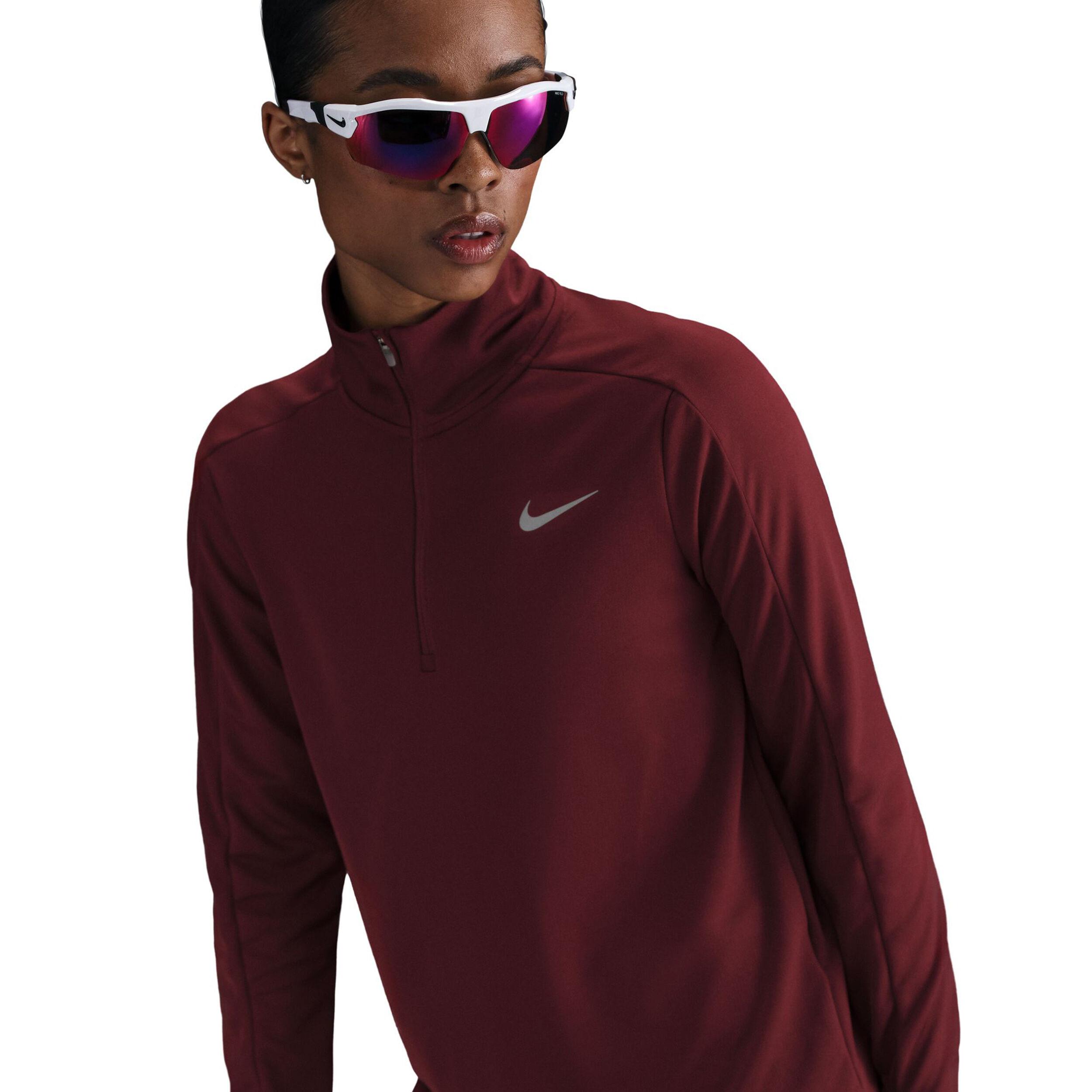 Nike Dri-Fit Pacer Half Zip Haut Manches Longues Femmes - Rouge Foncé , Argent