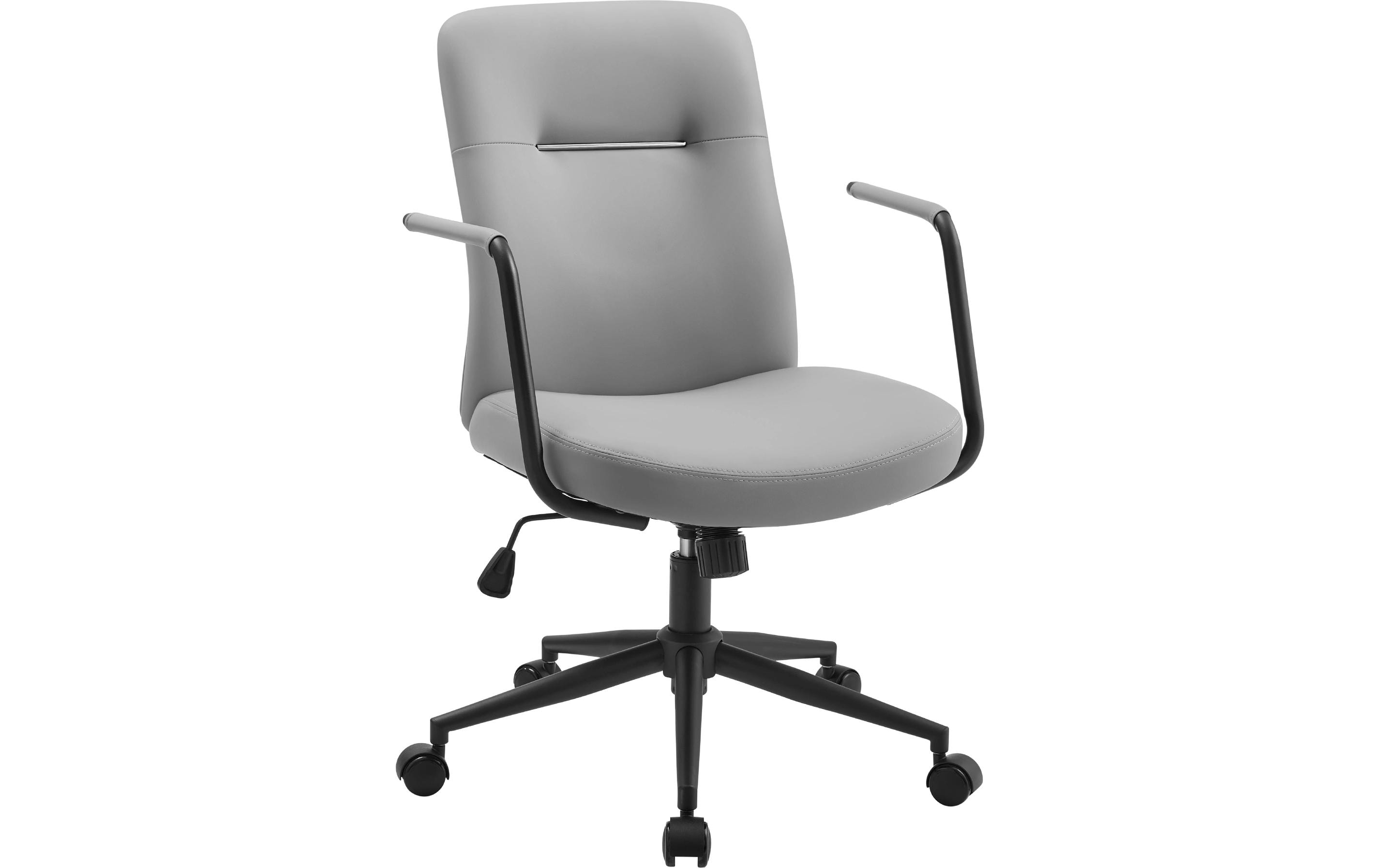 Bürostuhl mit Polsterrücken und Armlehnen, Grau<br>Drehstuhl mit gebogenem Sitz