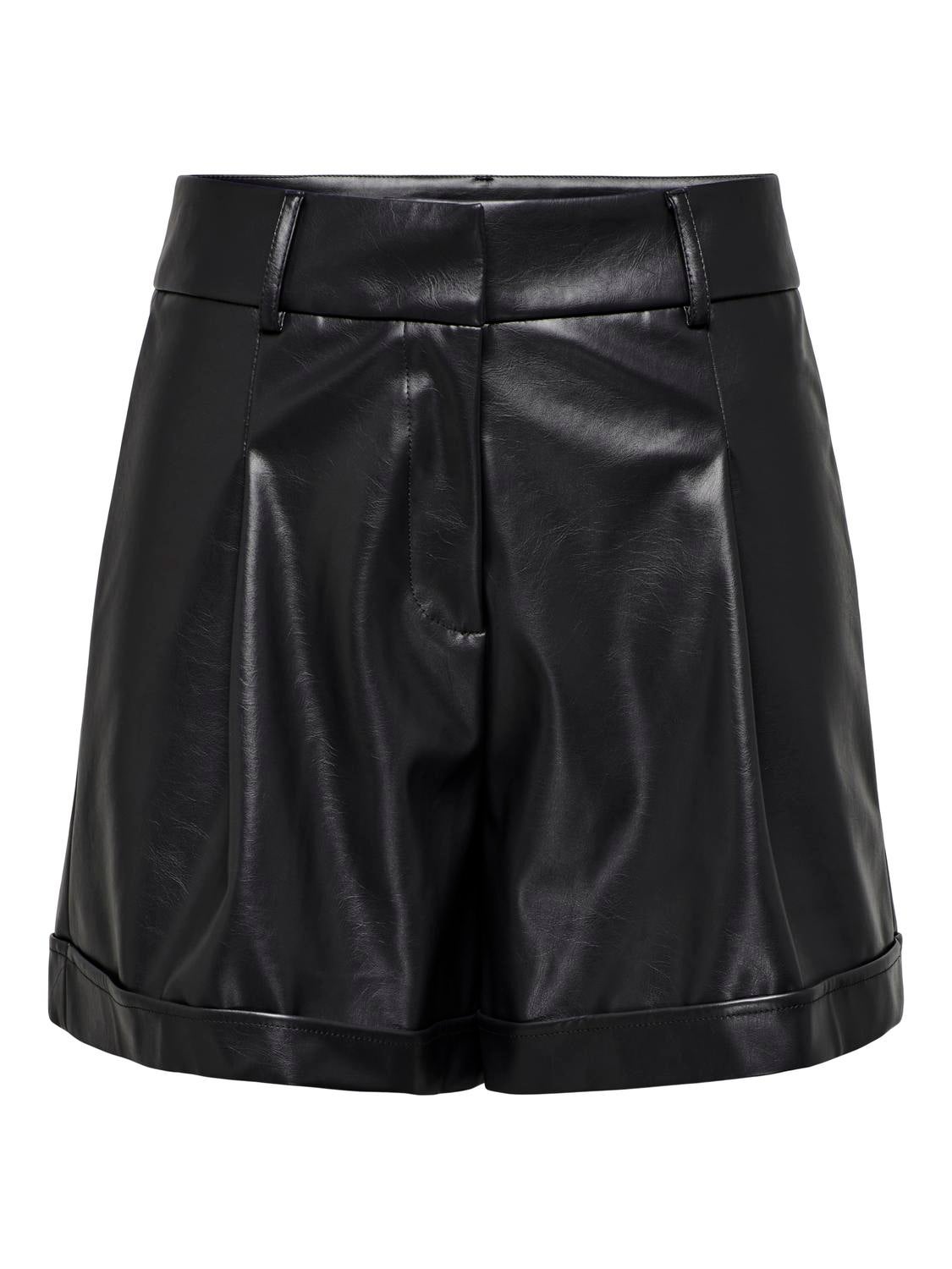 ONLODA Mittlere Taille Normal geschnitten Shorts in Lederoptik Black