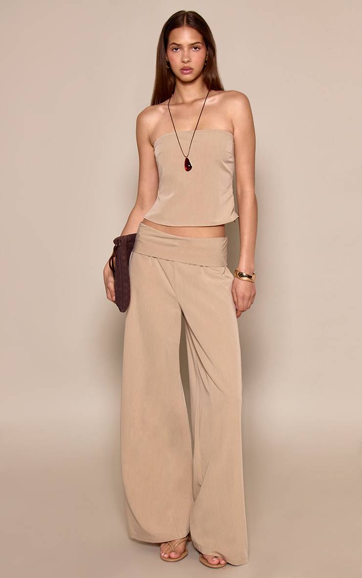Taupe Ensemble Coordonné Pantalon Tissé À Revers Plié