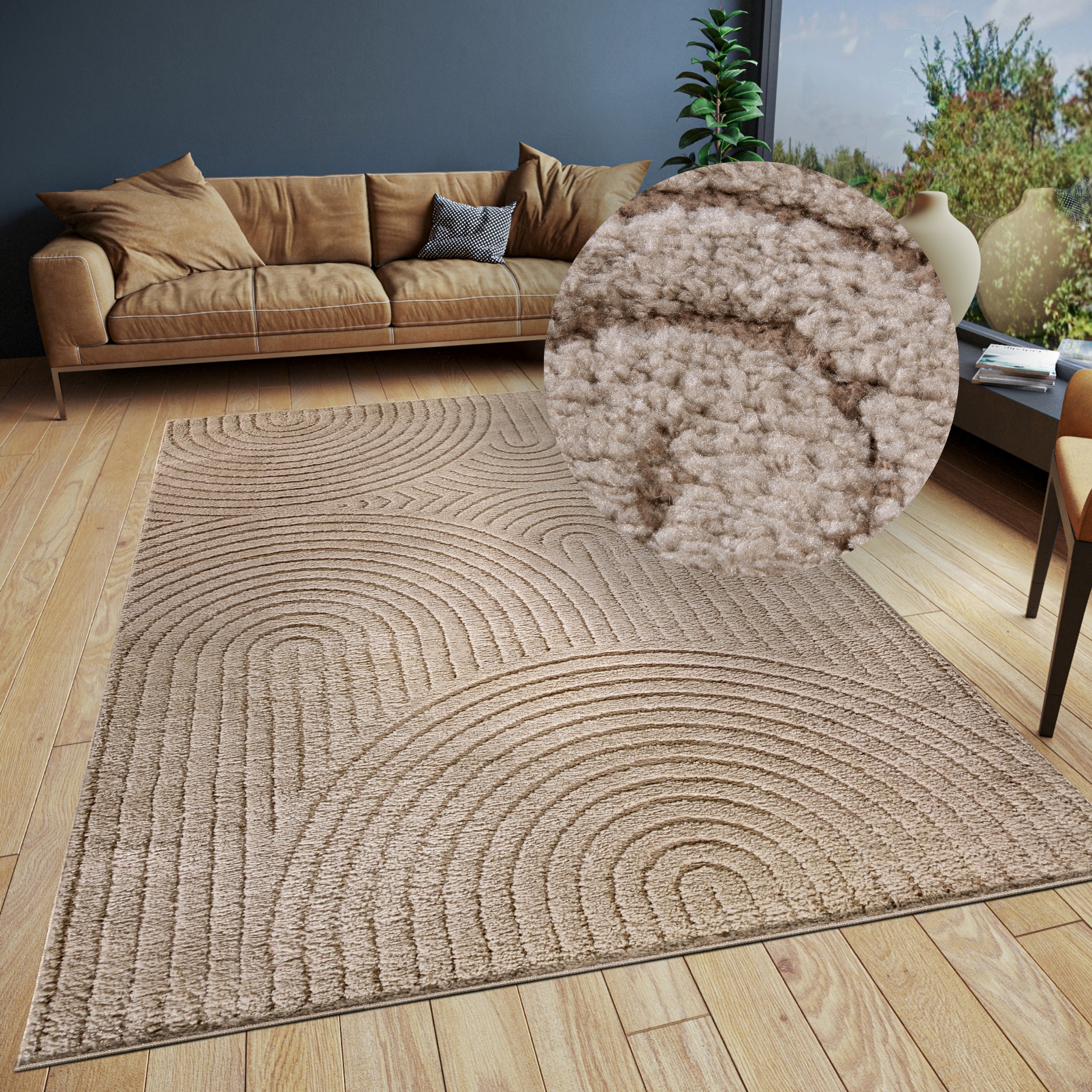 ELLE DECORATION Designteppich »Cosy Panglao,  auch als Rundteppich erhältlich« rechteckig 14 mm Höhe uni Kurzflor, Hoch Tief Struktur, modern, Skandi, Boho, Wohnzimmer