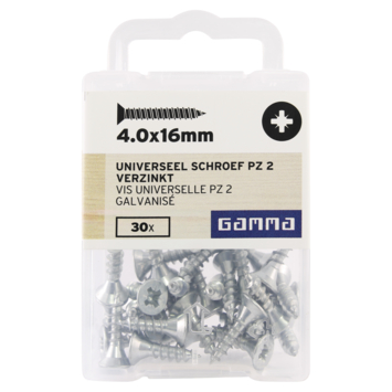 GAMMA schroef universeel platkop verzinkt 4.0x16 mm 30 stuks