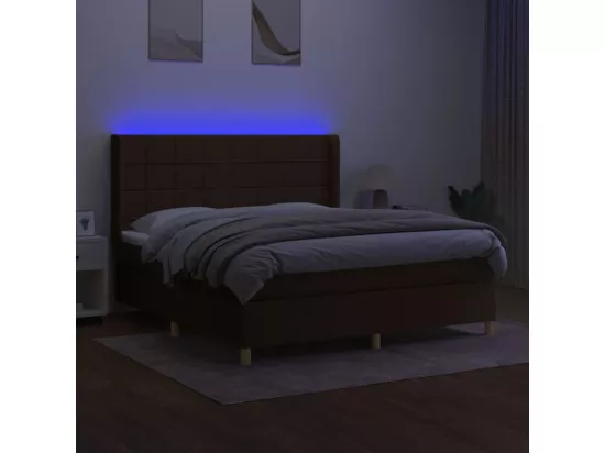 Sommier tapissier matelas et LED Marron foncé 160x200 cm Tissu