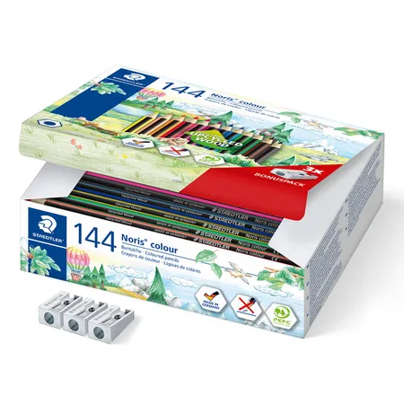 STAEDTLER® Buntstifte Noris® colour 185, 144 Stifte 3 Anspitzer 100% PEFC