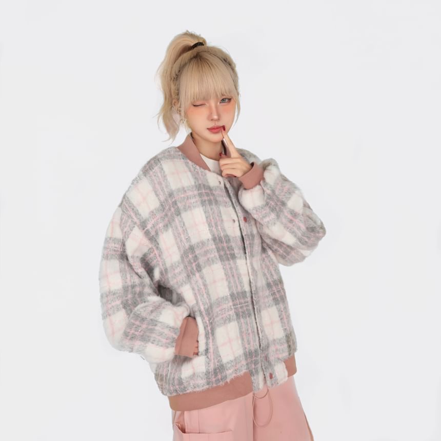 MELLO - Geruit oversized enkelrijgs honkbaljack