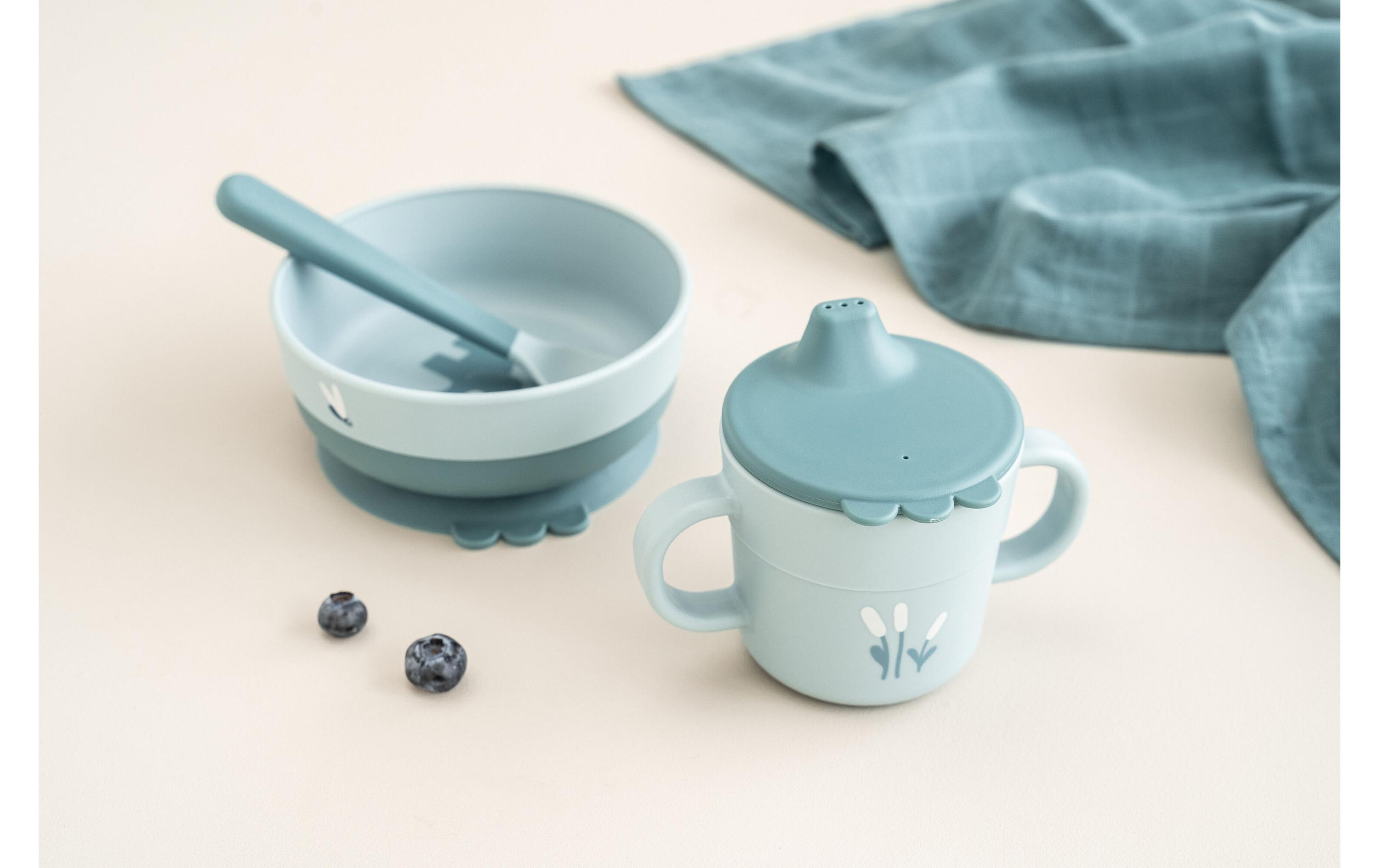 Kindergeschirrset Foodie first meal Elphee BlauFirst-Meal Set mit Saugfuss