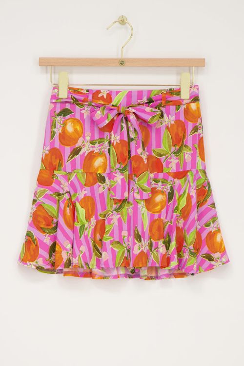 Roze skort met sinaasappel print