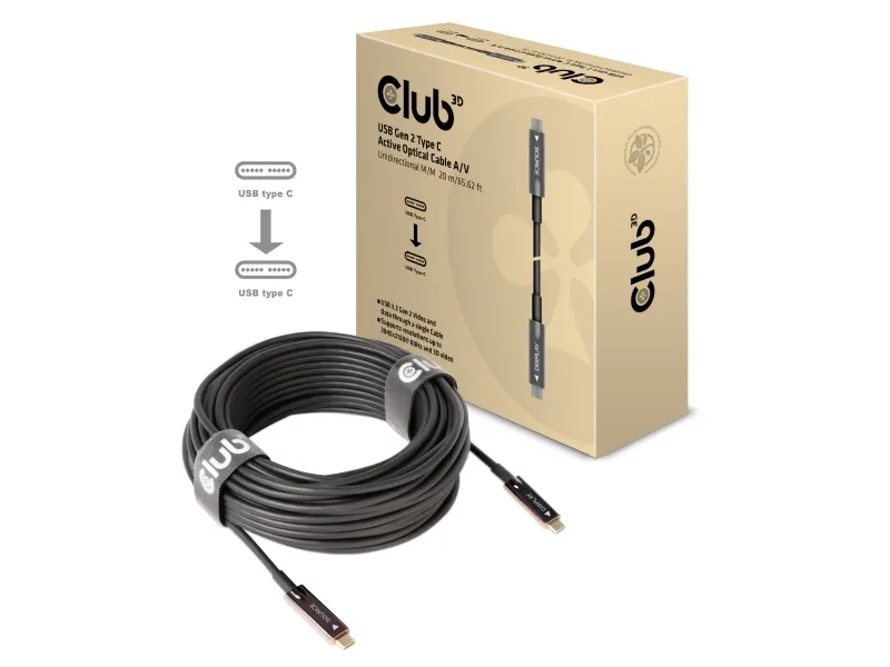 [OUTLET] - Club 3D - USB-kabel - 24 pin USB-C (han) til 24 pin USB-C (han) - USB 3.2 Gen 2 - 20 m - Active Optical Cable (AOC)