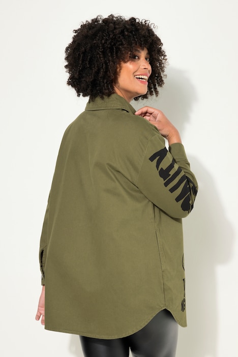 Hemdjacke, oversized, modische Drucke, Hemdkragen, Langarm