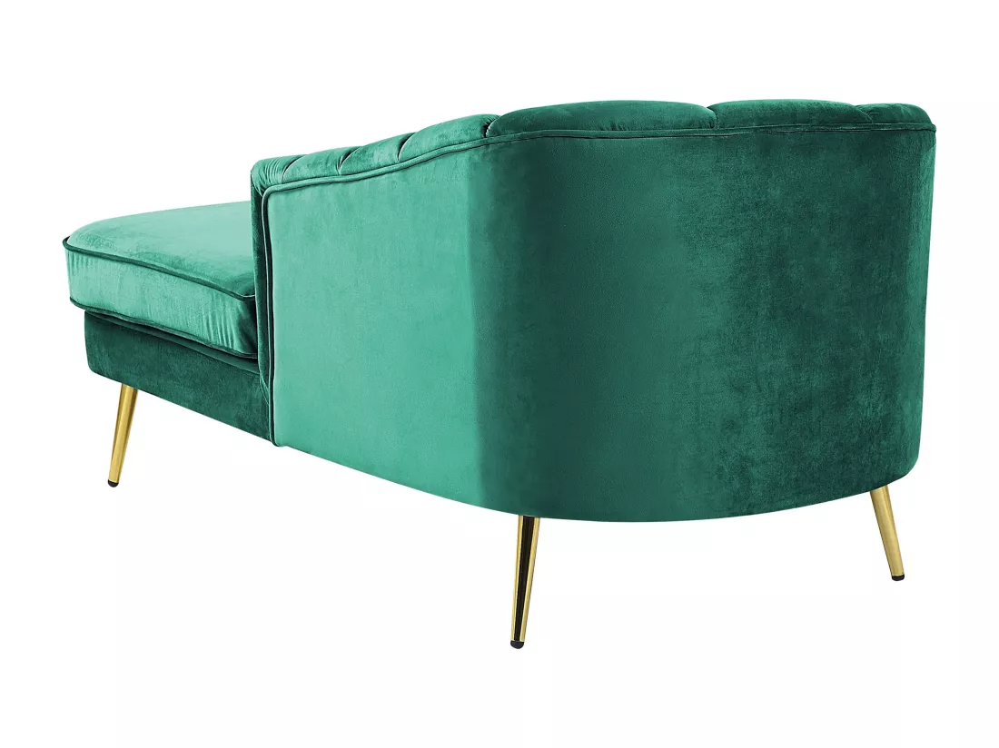 Chaise longue côté droite en velours vert émeraude ALLIER
