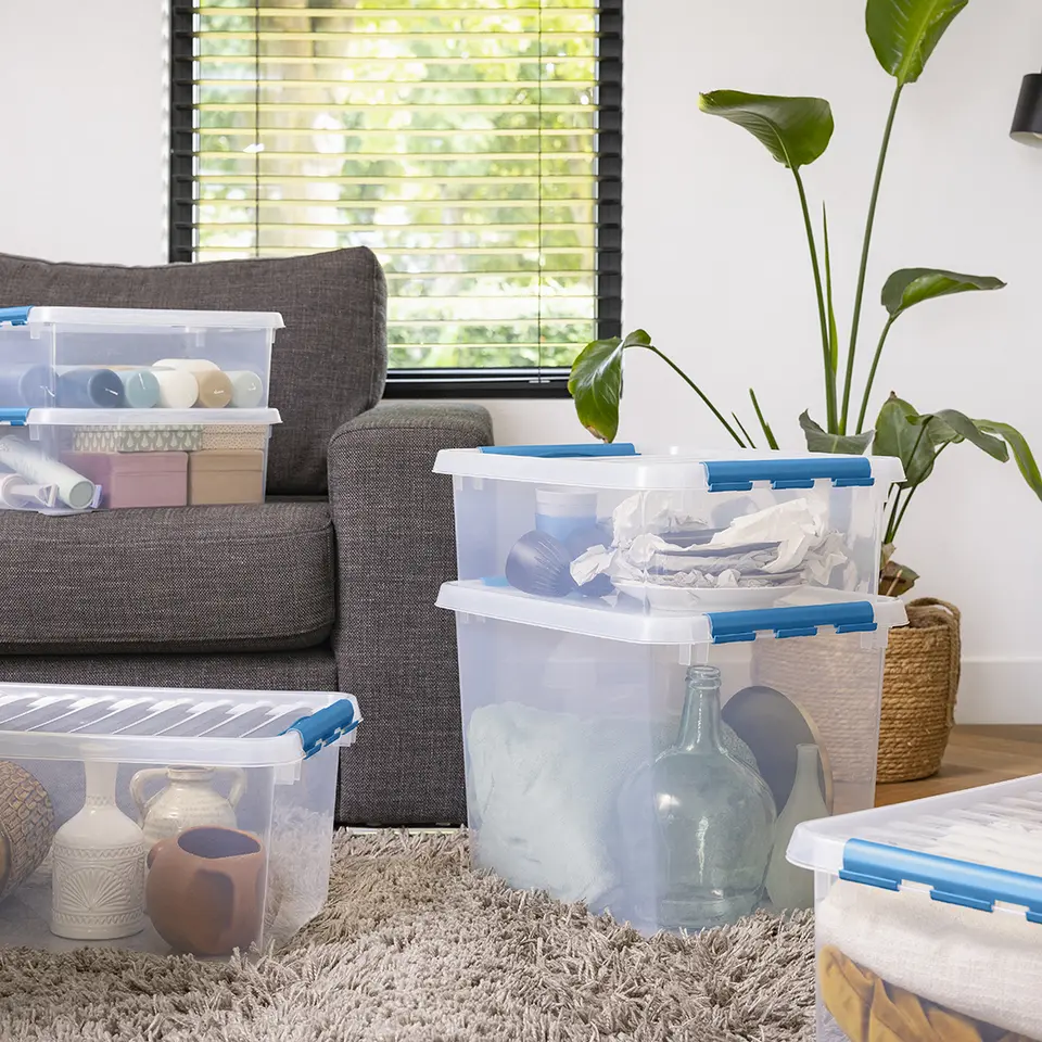 Q-line opbergbox 25L transparant blauw