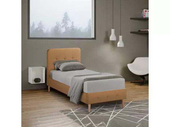 Lit simple en tissu et bois 80x190 avec sommier à lattes AHMED