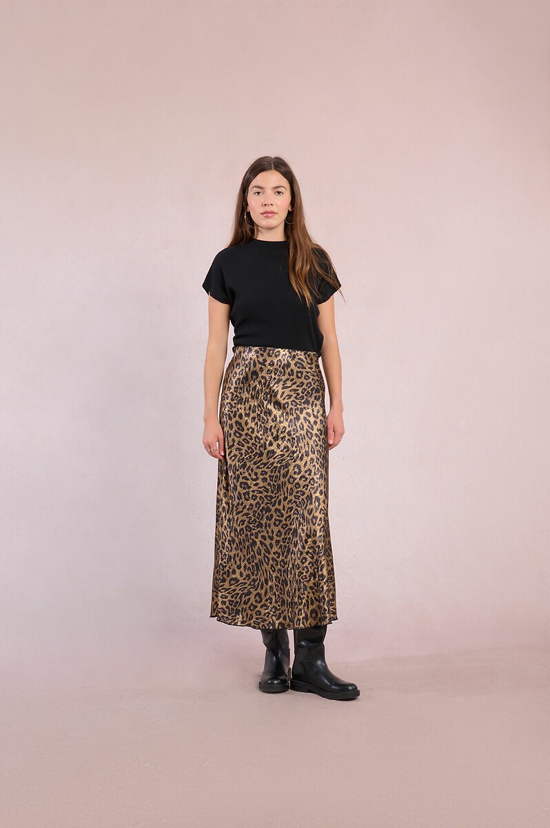 MOLLY BRACKEN<br>Saia longa com acabamento acetinado e estampa de leopardo