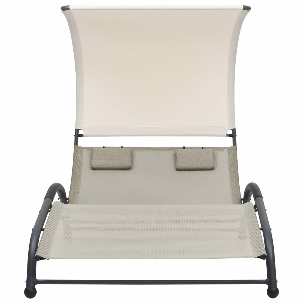 Transat chaise longue bain de soleil lit de jardin terrasse meuble d'extérieur double avec auvent textilène crème