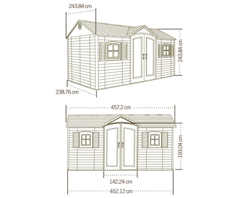 LIFETIME tuinhuis met vloer, plank en luiken, 457 x 244 cm, lichtgrijs