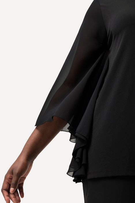 T-Shirt, Ziersteine, Rundhals, Chiffon-Flügelärmel