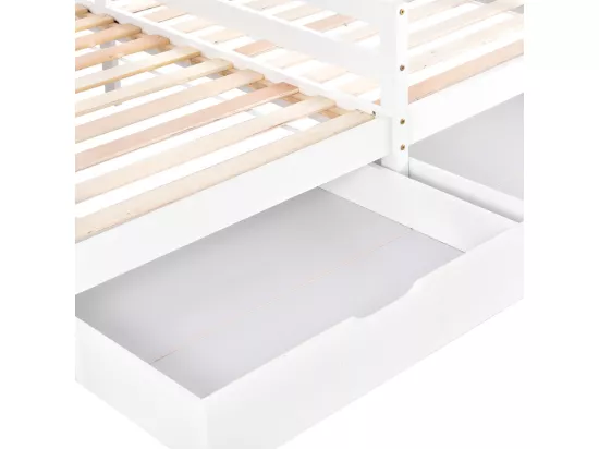 Lit cabane pin massif 2x90x200 cm - avec 2 tiroirs - Blanc