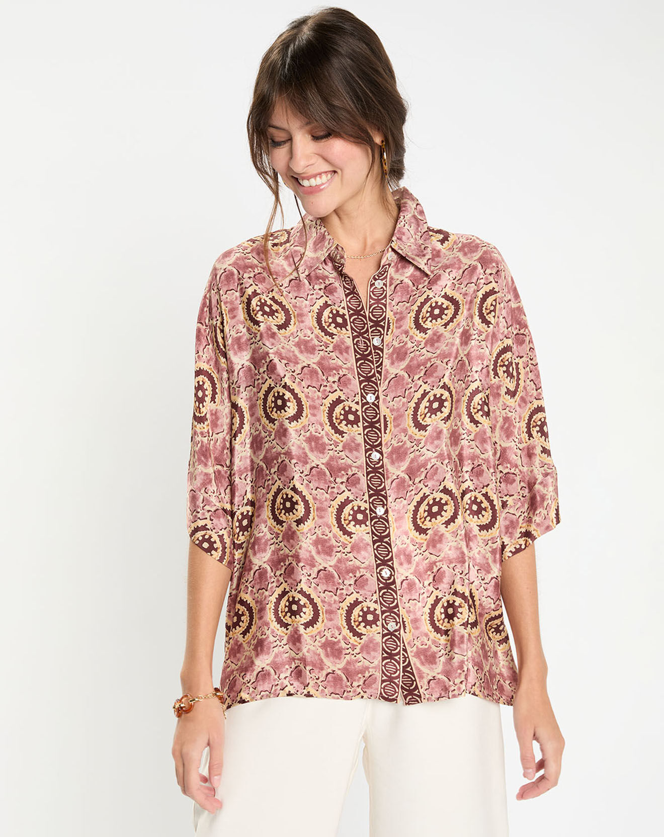 Lauren Vidal Blouse en Soie mélangée Soon imprimé toscan rose