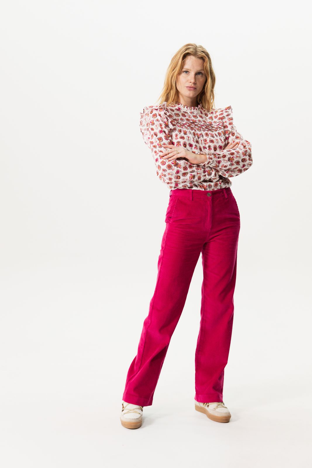 Roze corduroy wide leg broek