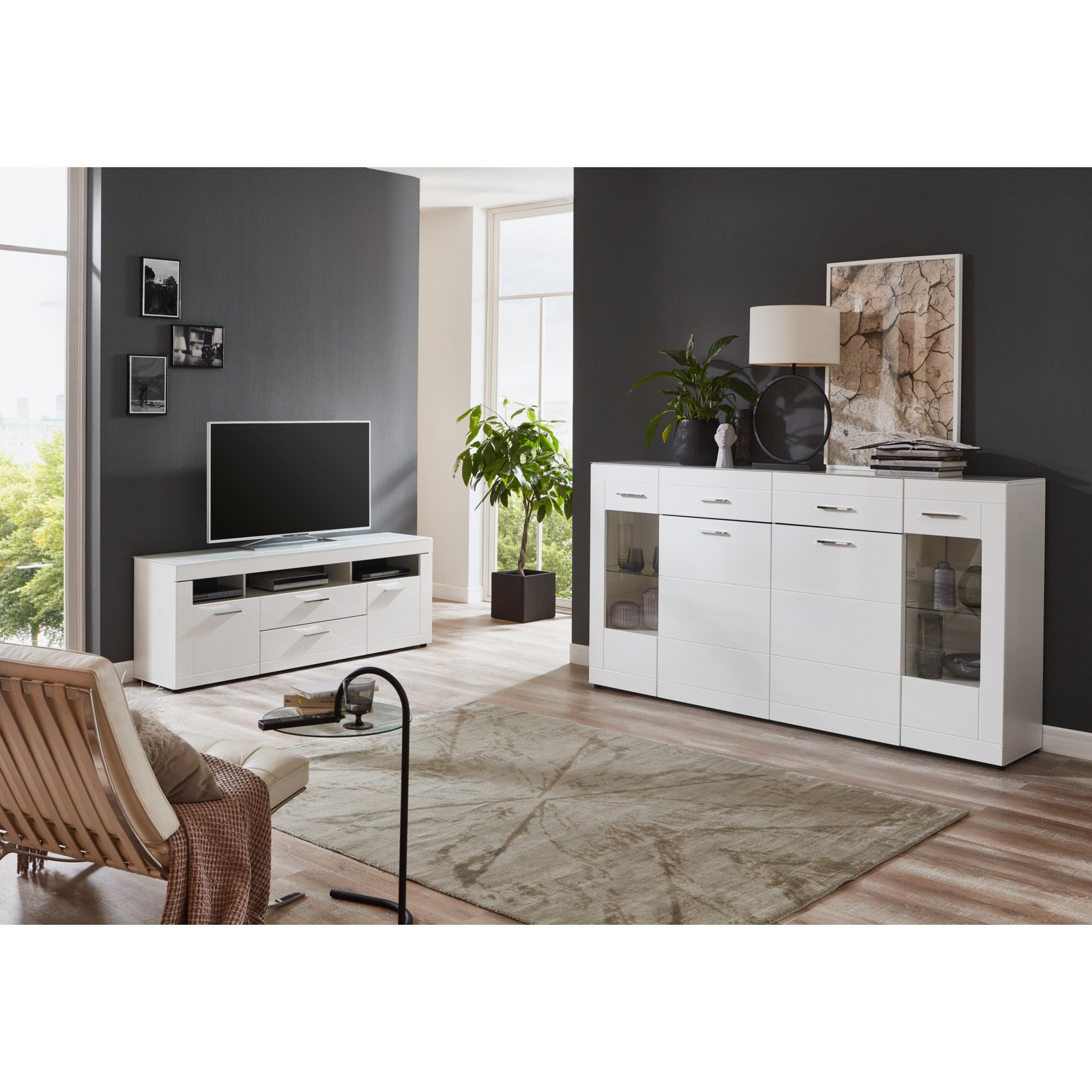 TV-Möbel Atlantis gross MDF Hochglanz weiss 167 x 63 x 40 cm