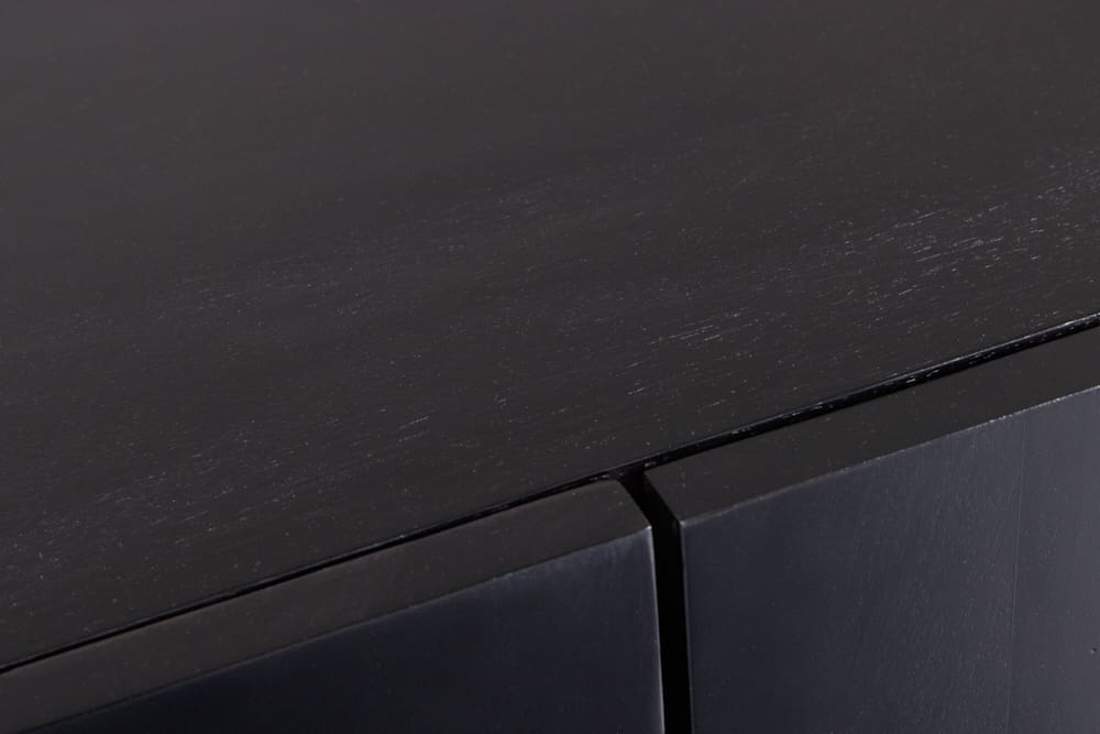 Massives Sideboard MANDALA 160cm Mangoholz schwarz mit 3D Schnitzereien goldene Füße