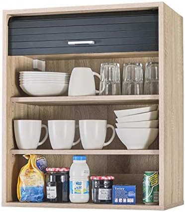 SIMMOB Küchenschrank Oberschrank Hängeschrank mit Rolladentür, Jalousienschrank, anthrazit und Eichendekor, 60x35x72 cm BTH