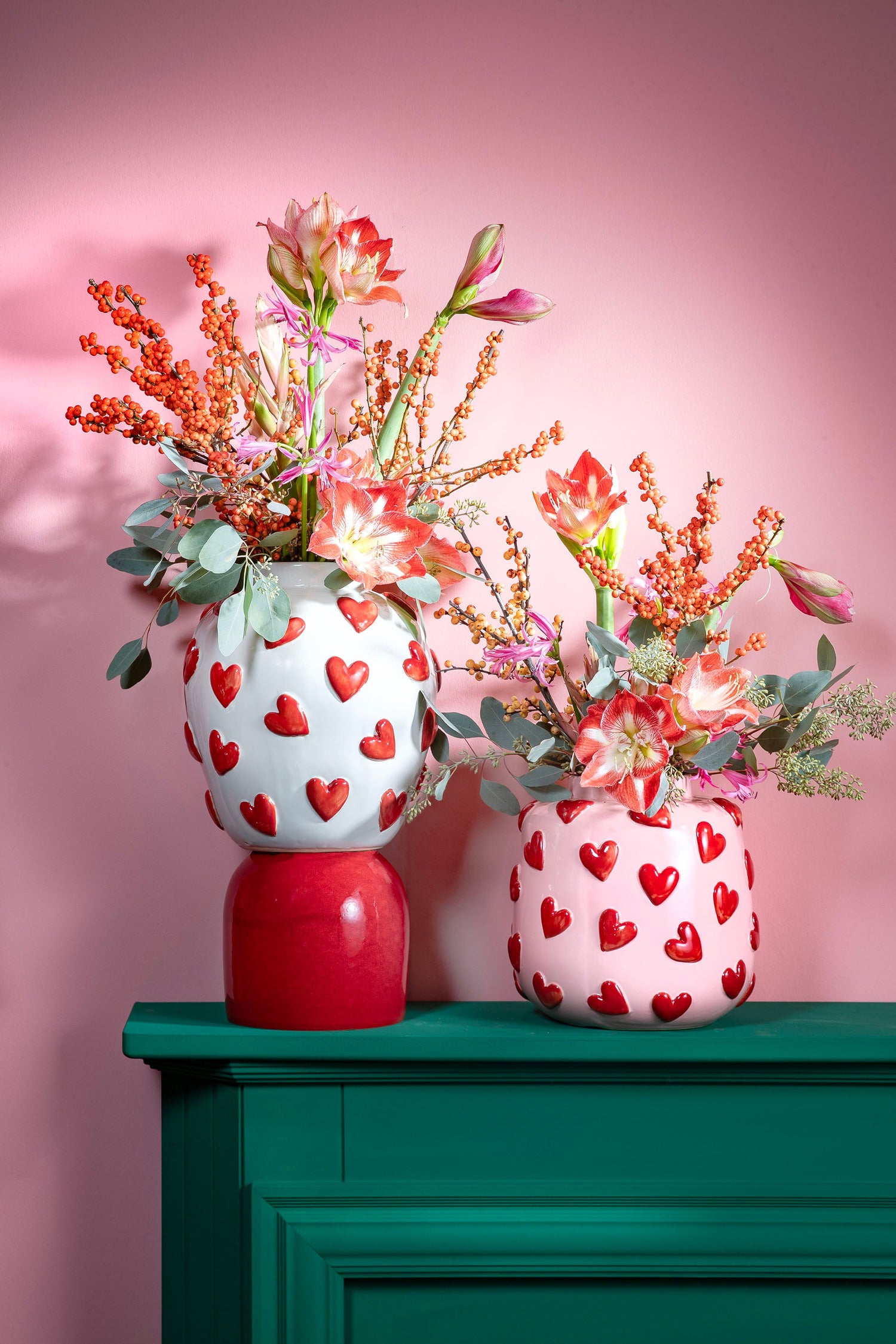 Mica Decorations vaas Hearts roze / rood D 28,5 H 28 cm
