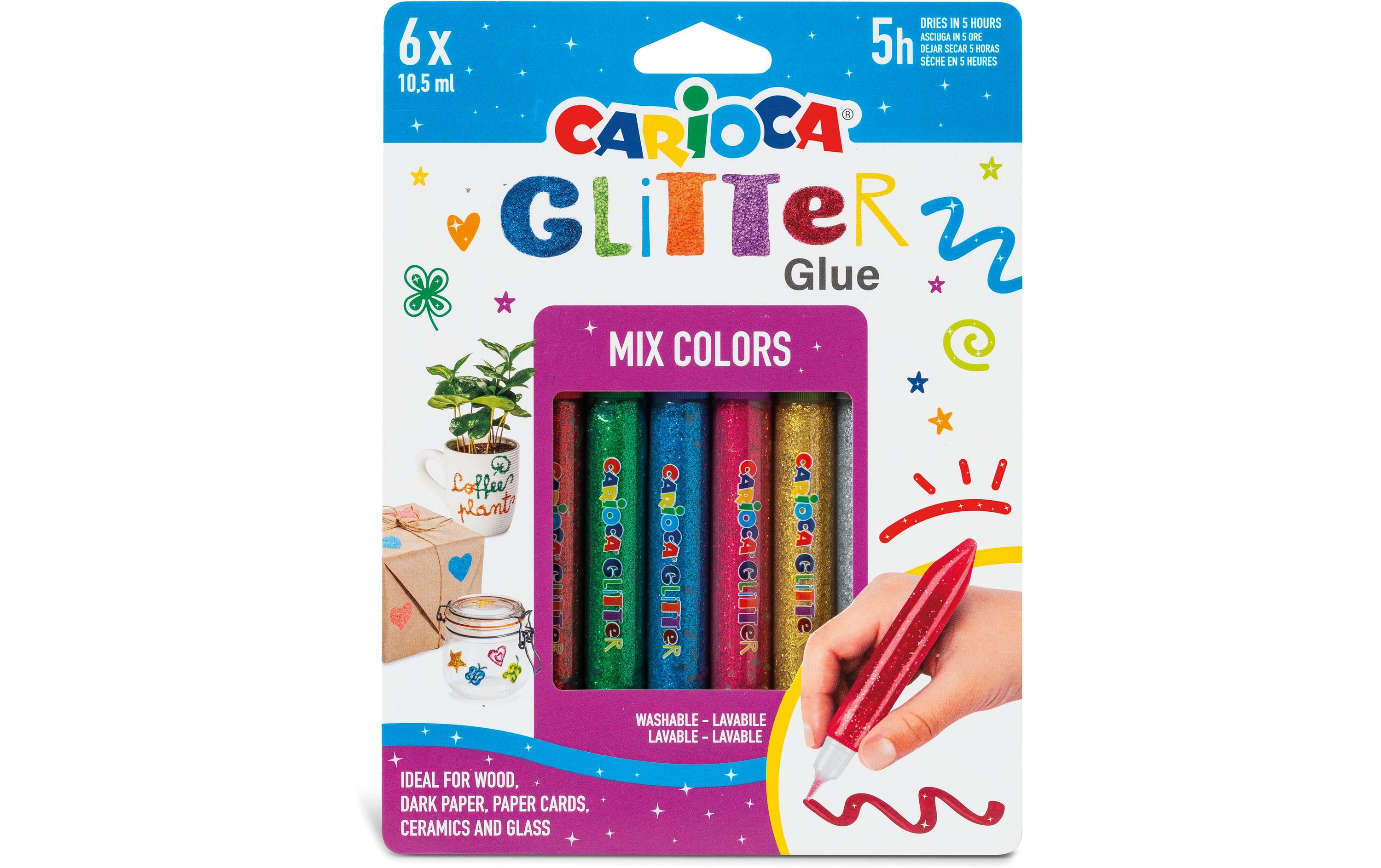 Glitzerstift Glitter Glue Mix 6 Stück, MehrfarbigKlebstoff mit Glitzerpartikel zum Basteln