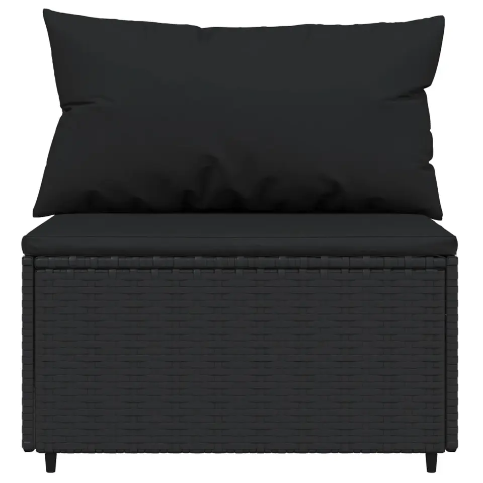 vidaXL - Tuinmiddenbank - Zwart - Poly rattan - Met kussens