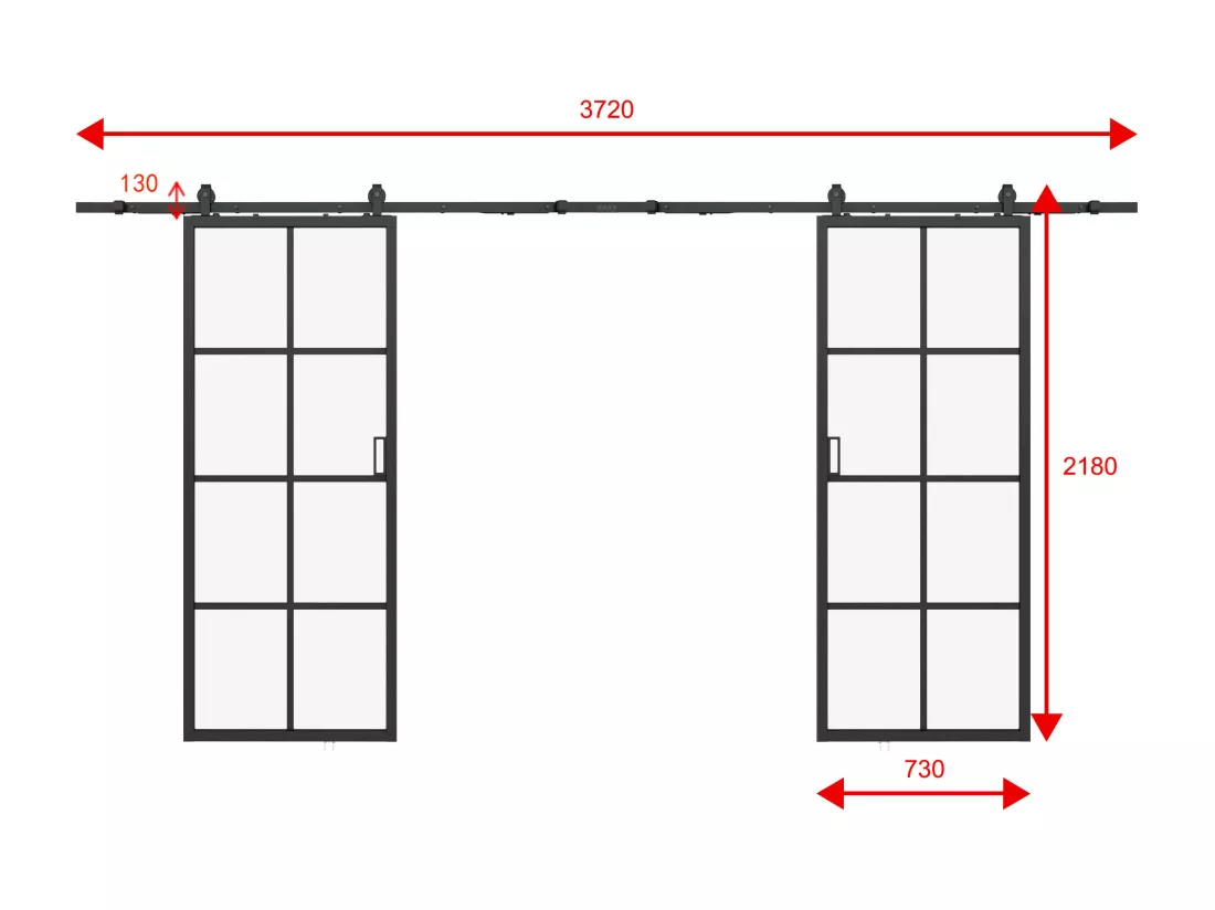 Porte coulissante double avec système en applique - aluminium et verre trempé dépoli - 2 x H205 x L73 cm - WILDEN II