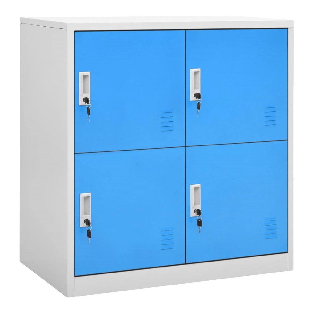 Casier métallique à 4 compartiments avec serrure – bleu et gris