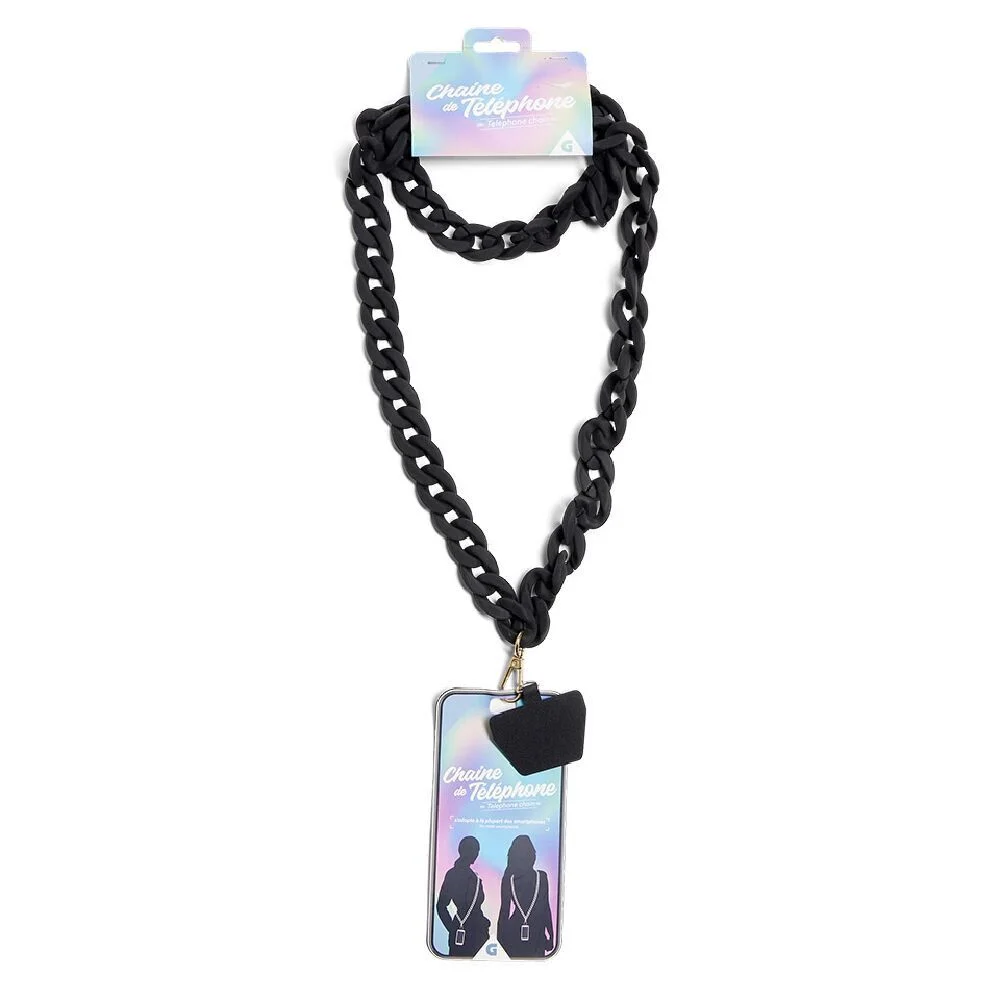 Bijou chaîne de téléphone maille en plastique noir L120cm