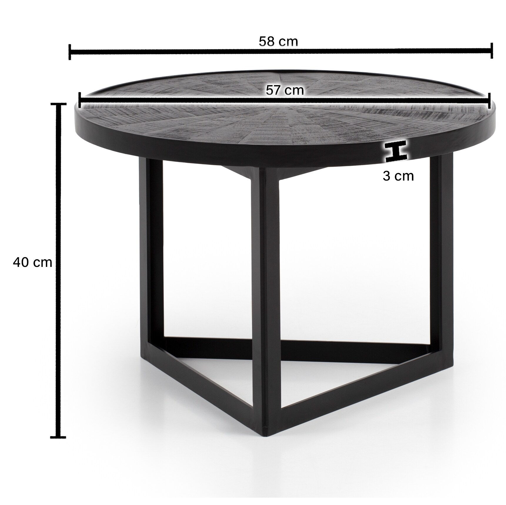 Couchtisch FineBuy Sofatisch 58x58x40 cm Massivholz Schwarz Wohnzimmertisch Rund