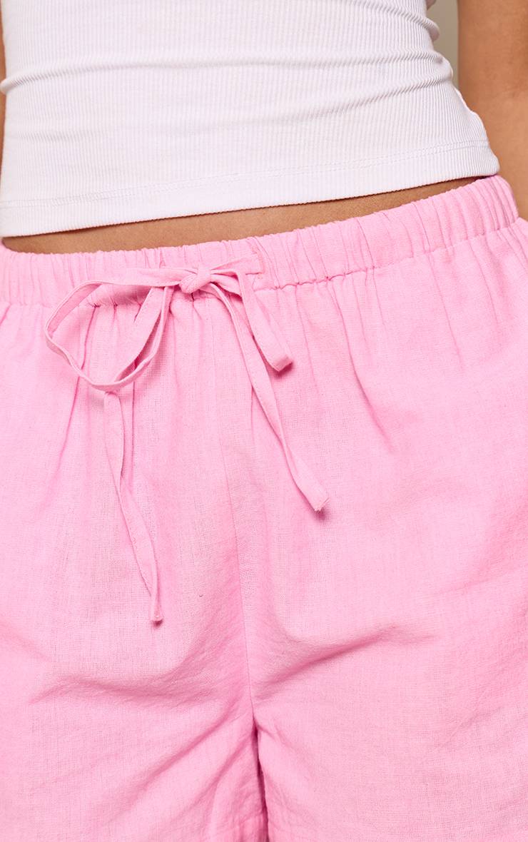 Rose Short Fluide À Cordon De Serrage Aspect Coton Lin