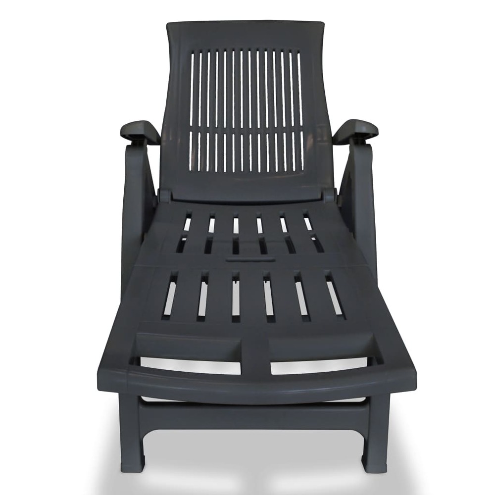 Transat chaise longue bain de soleil lit de jardin terrasse meuble d'extérieur avec repose-pied plastique anthracite 02_0012