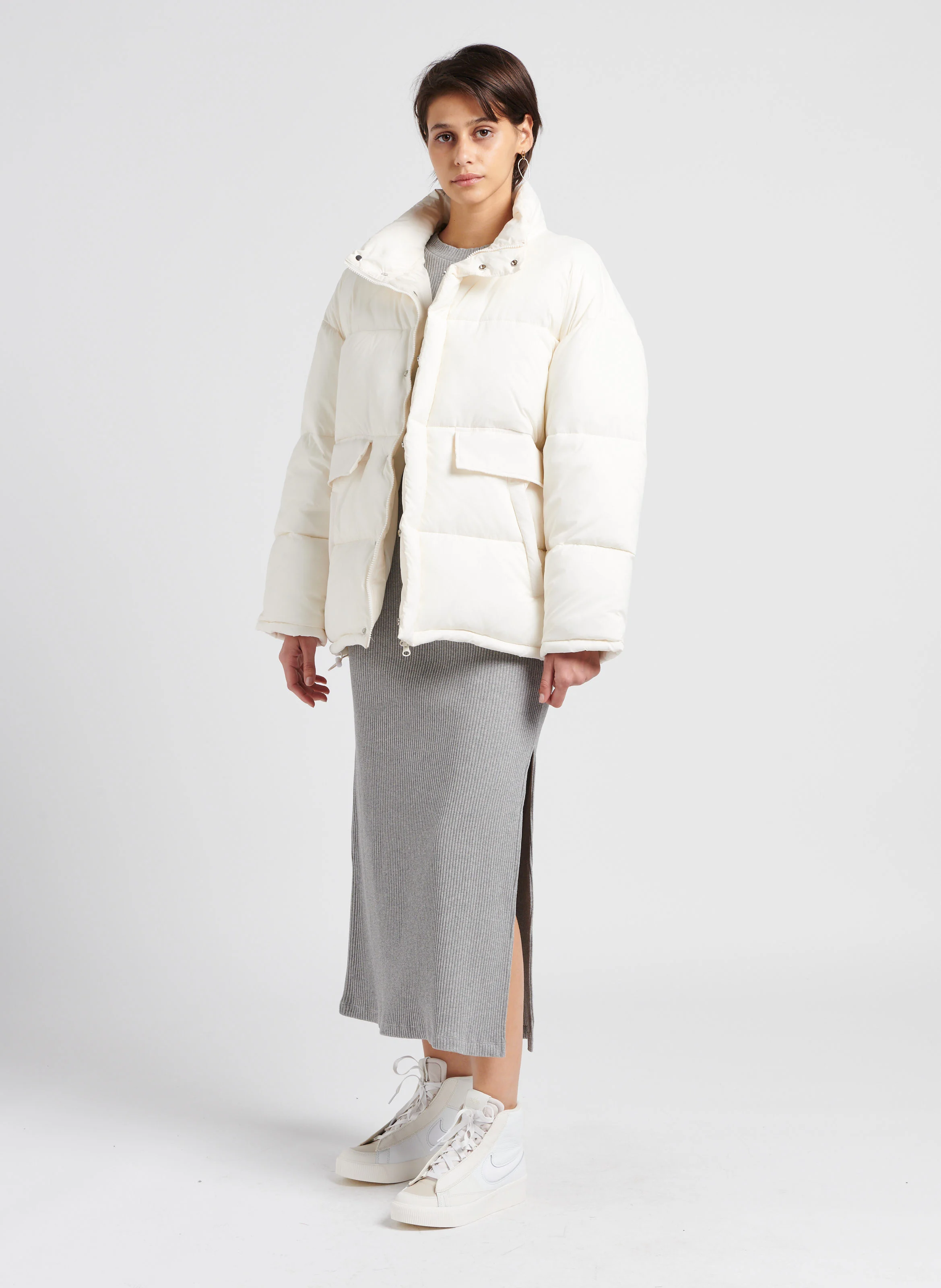 LE VIVIENNE - Robe longue col rond en coton mélangé| Gris