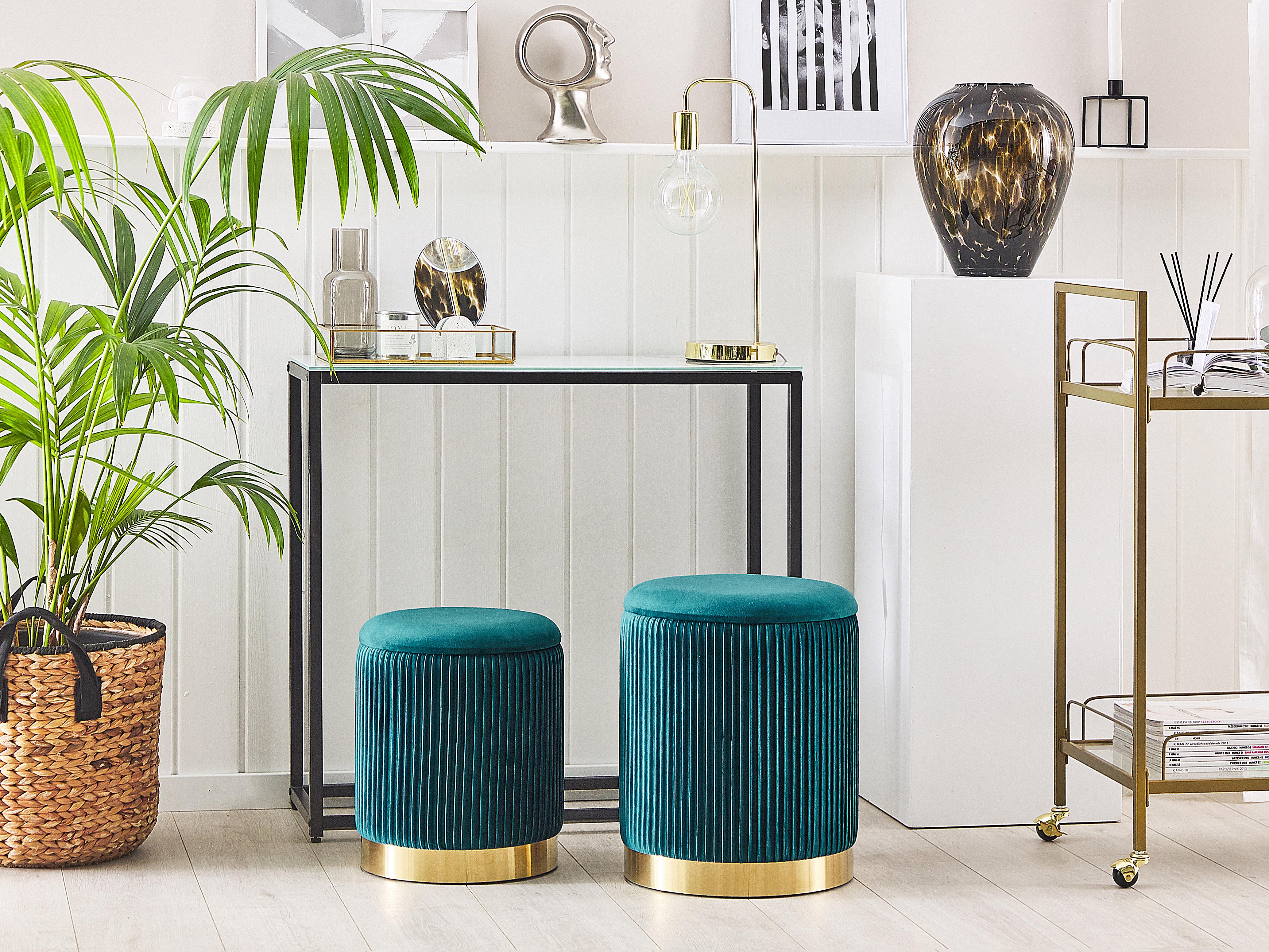 Set van 2 opbergpoefs MIRAMAR Fluweel Groenblauw