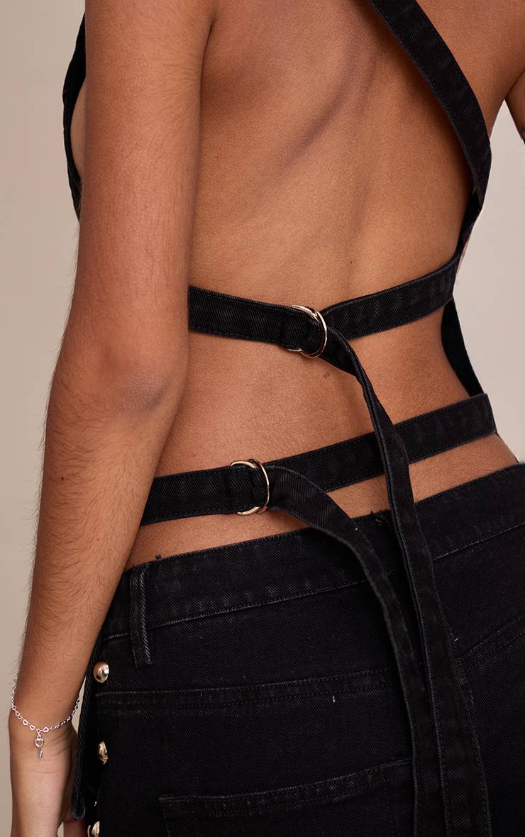 Noir Haut En Denim Petite Asymétrique Dos Ouvert