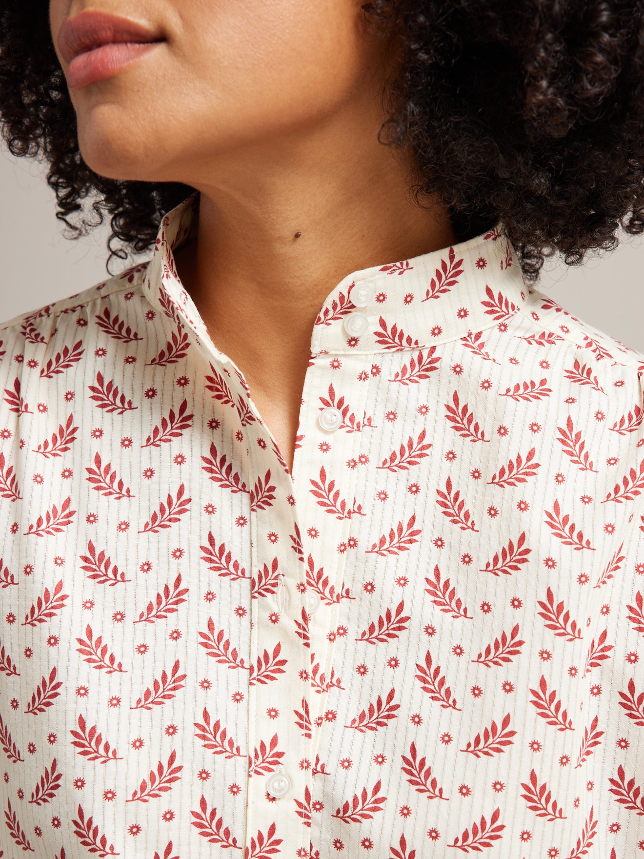 Chemise col montant femme coton dobby