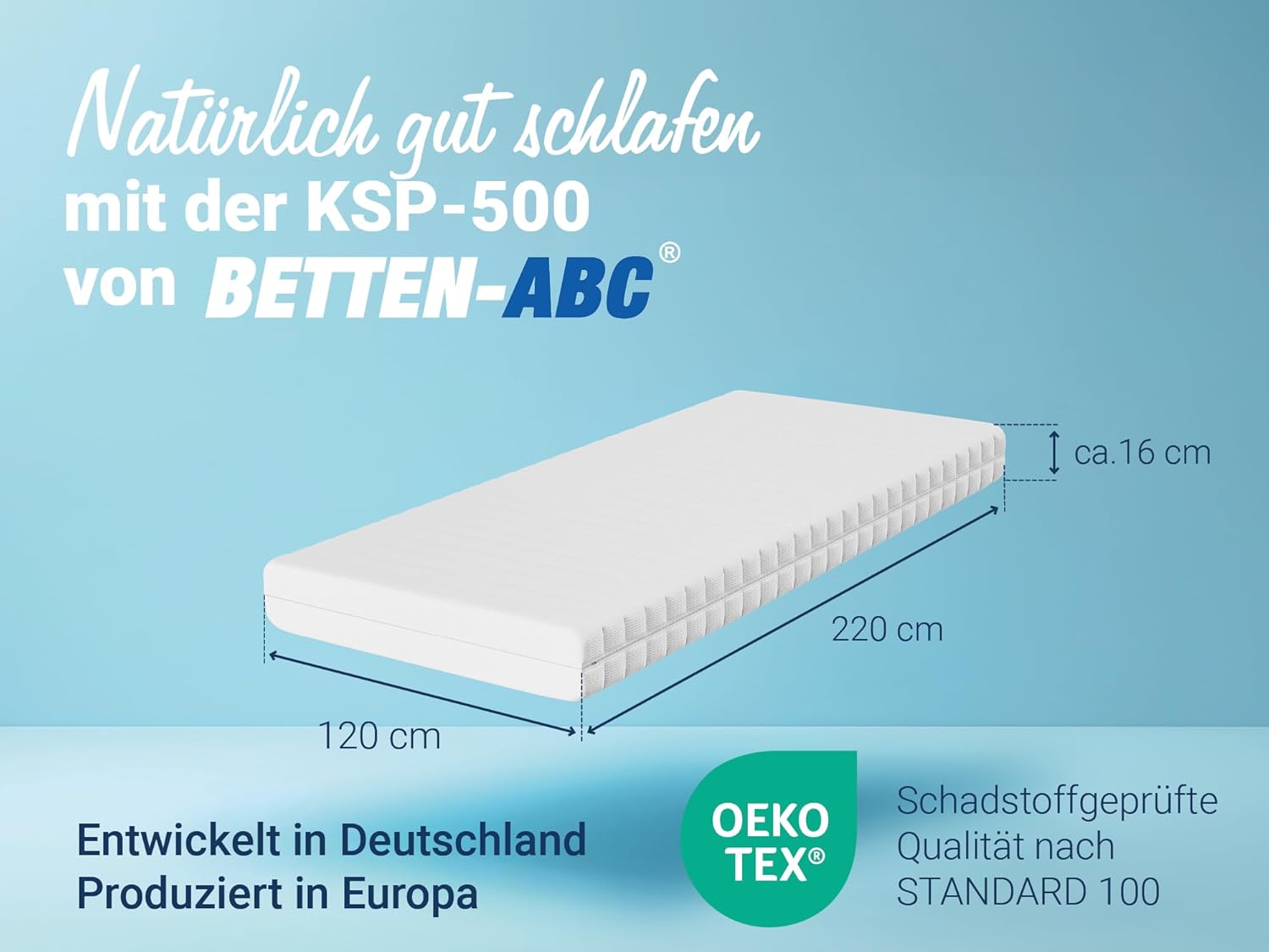 Betten-ABC - Matratze (KSP-500) - 120x220 cm (H4) - 7-Zonen Matratze aus Kaltschaum - Hypoallergen & Antibakteriell - Oeko-TEX® Zertifiziert - Bezug abnehmbar & waschbar - Lieferung per Paket