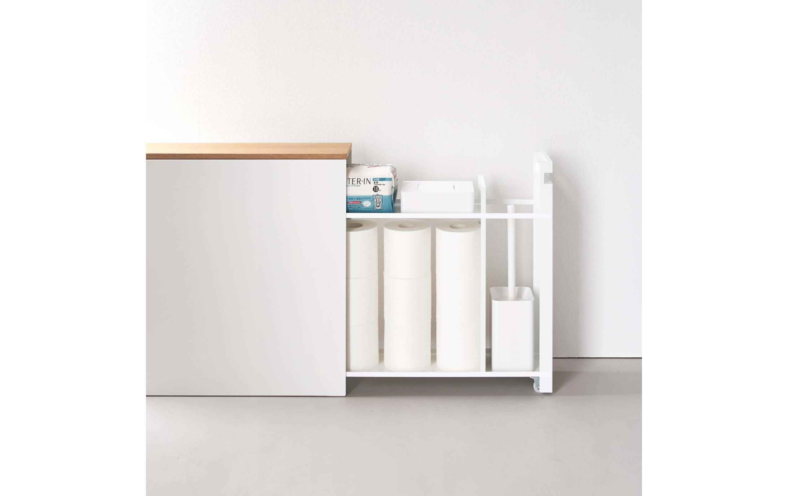 Badezimmerregal Tower 56 x 55 cm, Weiss<br>Auszieh-Regal mit Holzablage