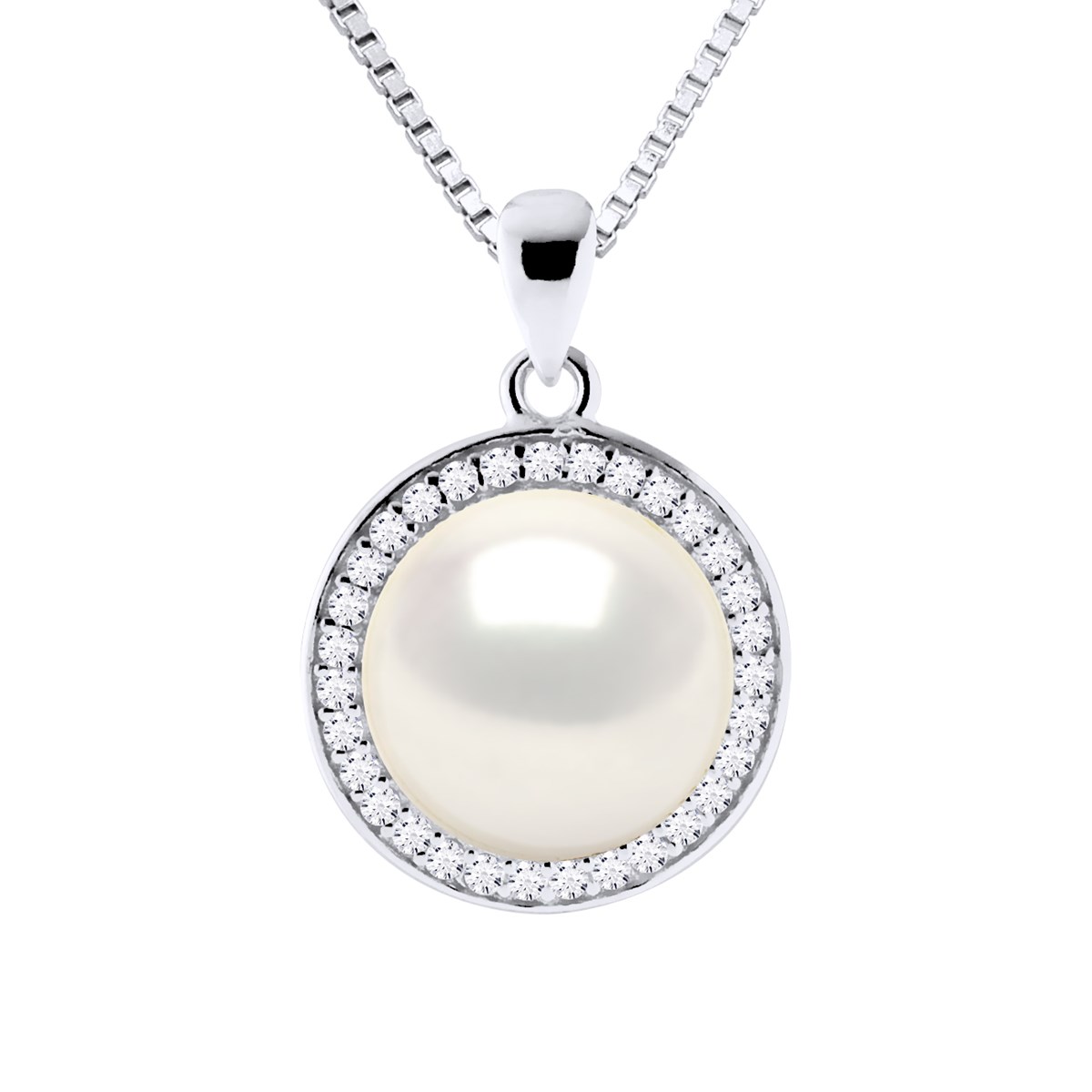 Collier SUN Perle d'Eau Douce 9-10 mm Blanche Argent 925