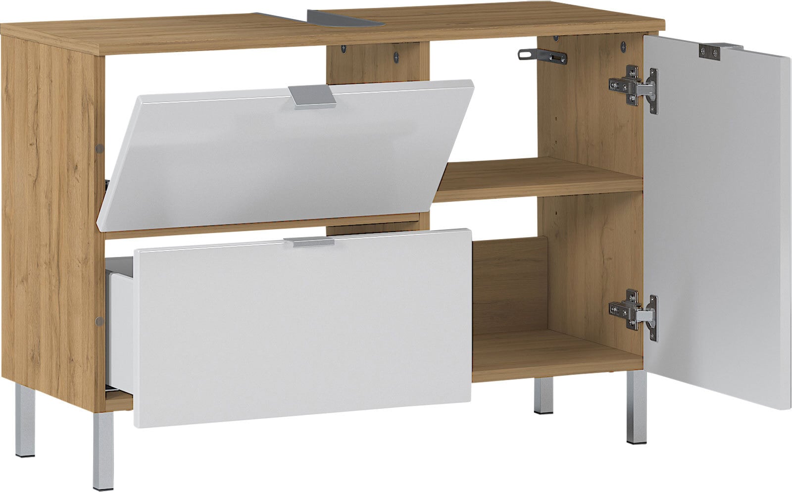 Waschbeckenunterschrank FEY 80 cm Eiche/ HG Weiß