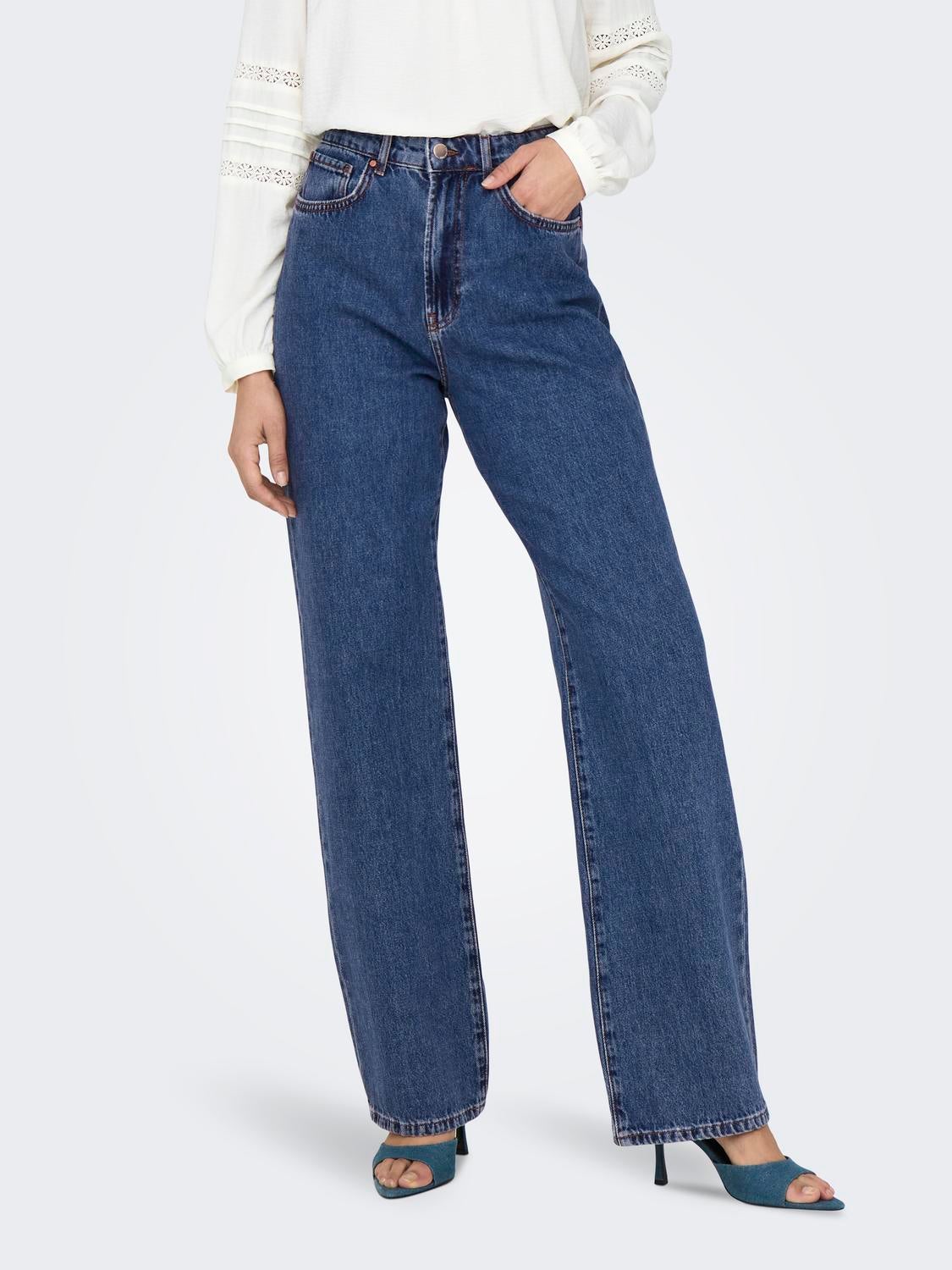 ONLSILJE Hohe Taille Gerade geschnitten Jeans Medium Blue Denim