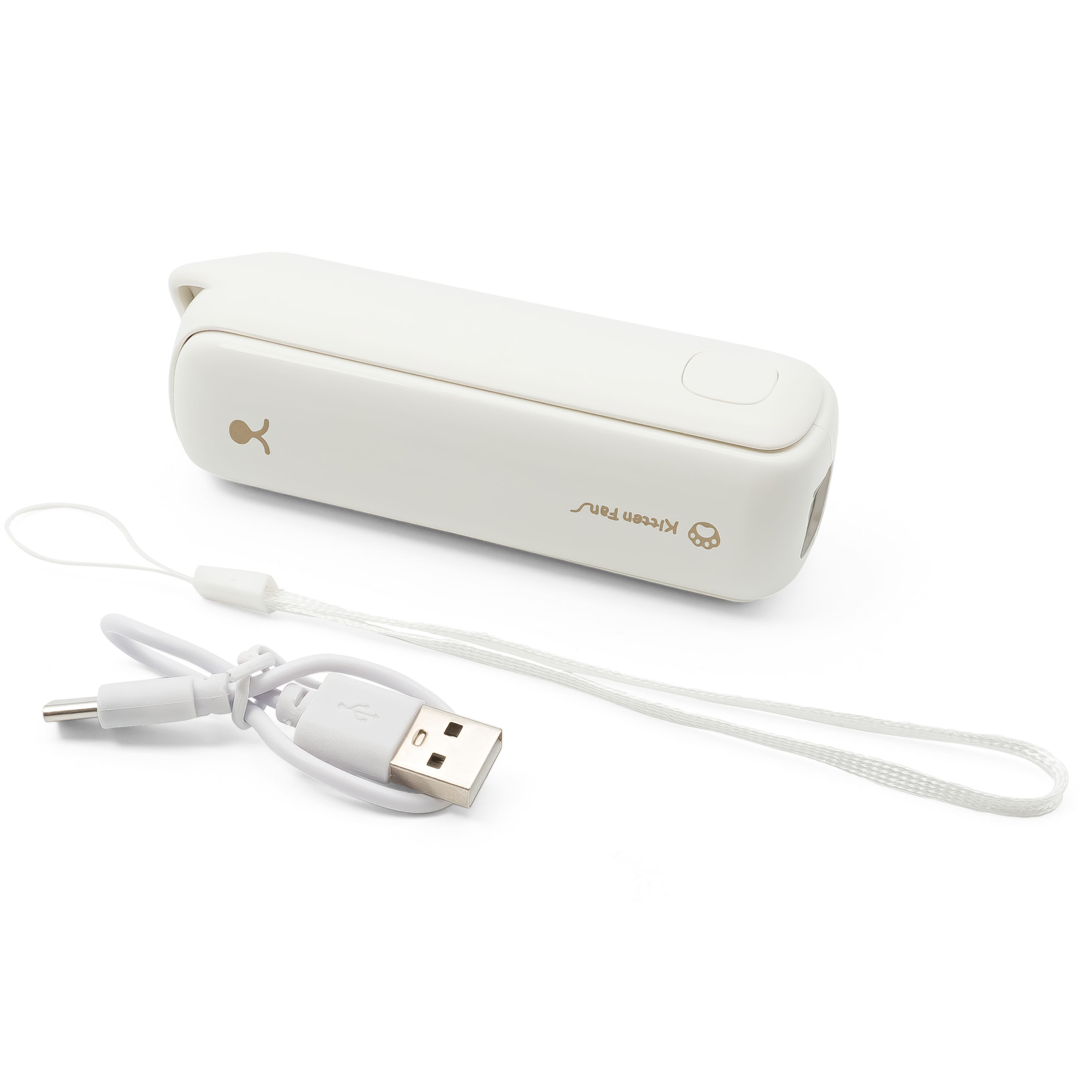(5V/1A) 3in1 2000mAh USB Powerbank Ladegerät mit Ventilator und LED Taschenlampe   Trageschlaufe - Weiss