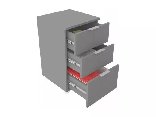 Caisson Roulant 3 Tiroirs Gris Mat 4 Roulettes L 36 H 64 P 36 cm