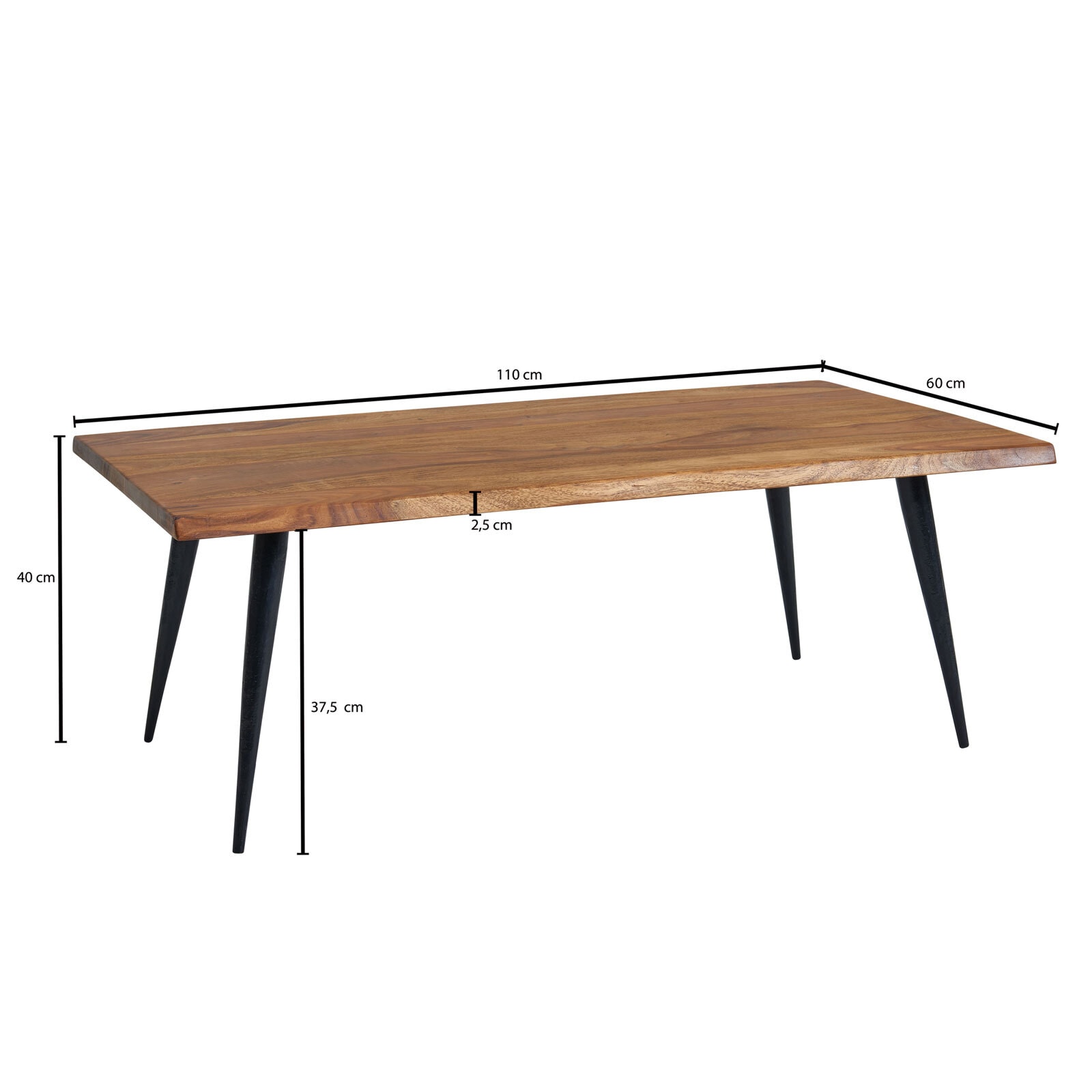 Couchtisch 110 x 60 cm Schwarz/ Sheesham massiv