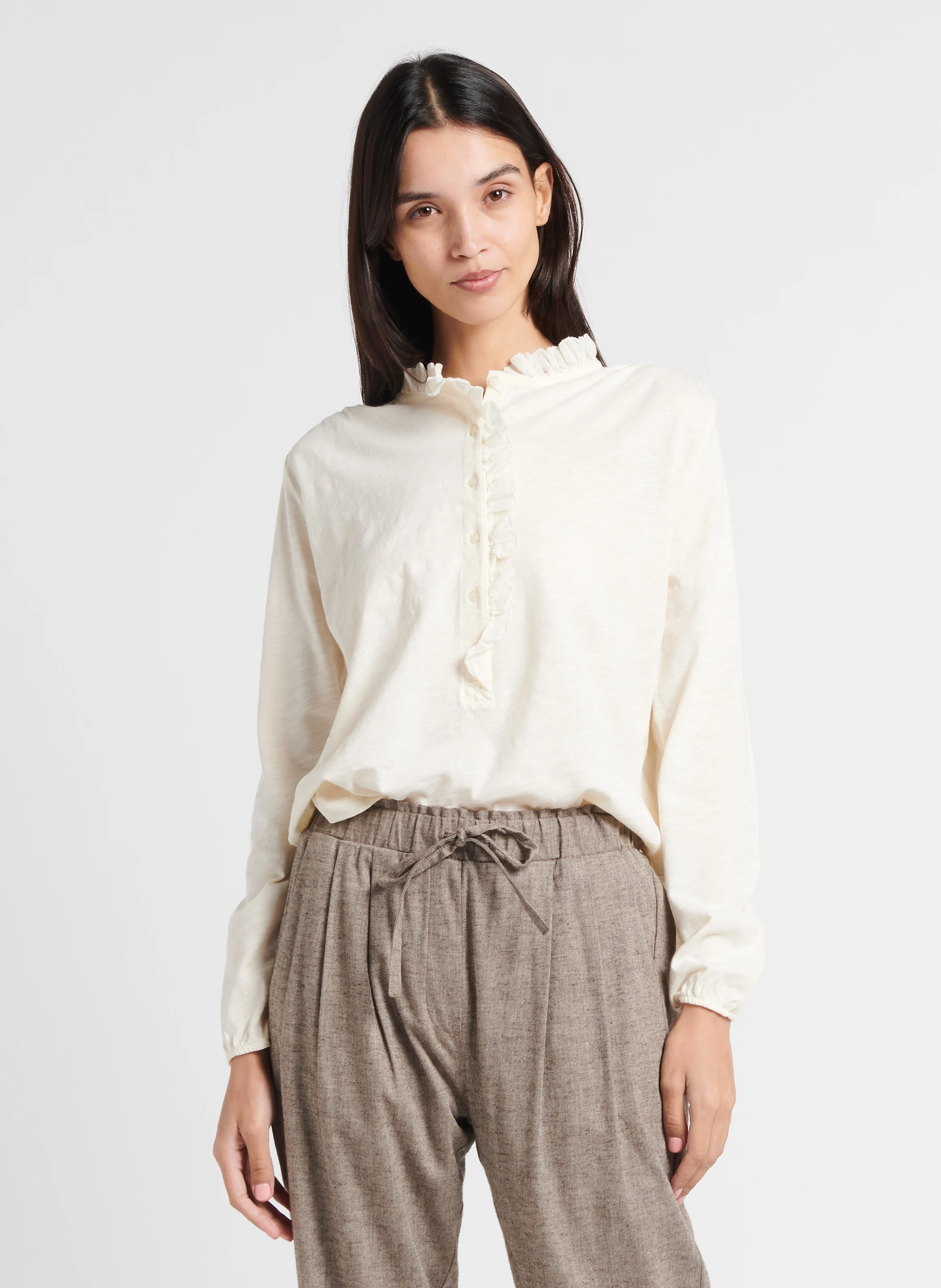 Top col v en coton biologique | Blanc
